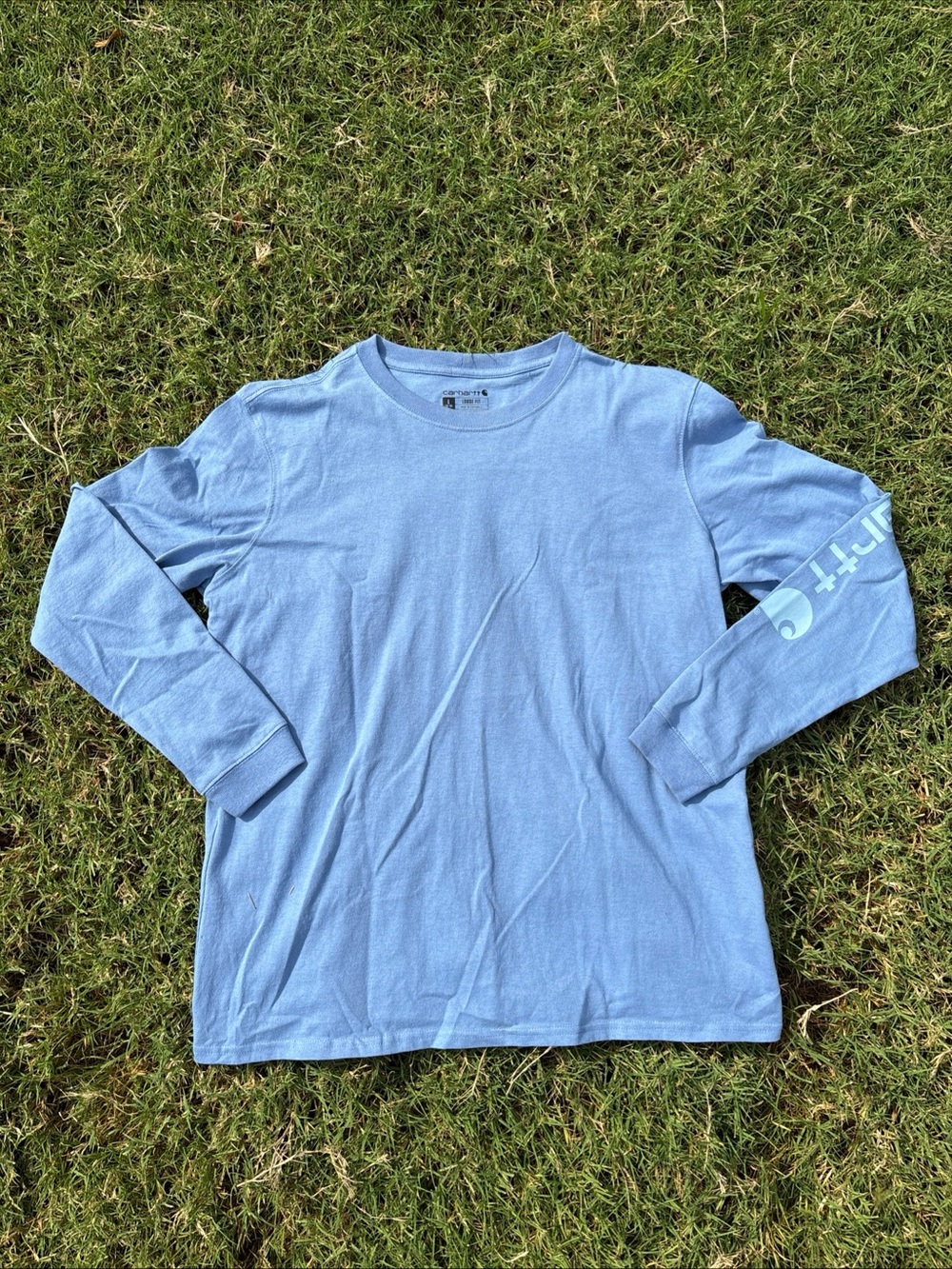 Carhartt Loose fit Long Sleeve Logo Tee in Light Blue Mens large